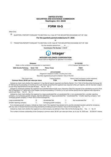 Miniature Integer Holdings
 10-Q Rapport trimestriel 2025 