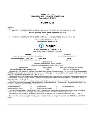 Miniature Integer Holdings
 10-Q Rapport trimestriel 2025 