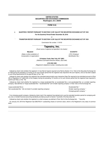 Thumbnail Tapestry 10-Q Quarterly Report FY 