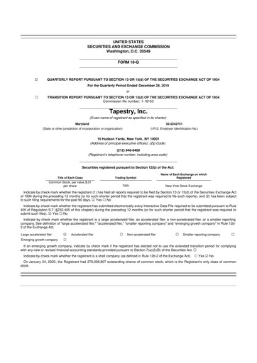 Thumbnail Tapestry 10-Q Quarterly Report FY2020 