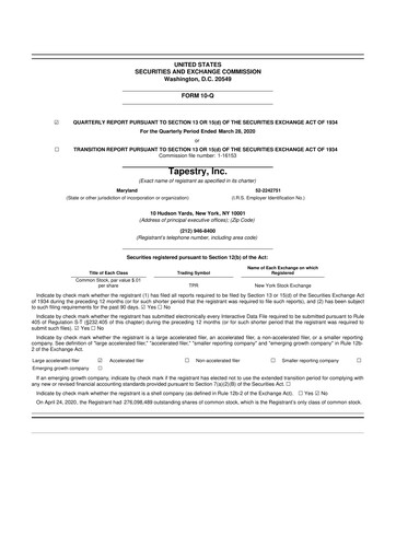 Thumbnail Tapestry 10-Q Quarterly Report FY2020 