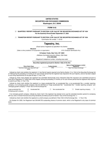 Thumbnail Tapestry 10-Q Quarterly Report FY2026 