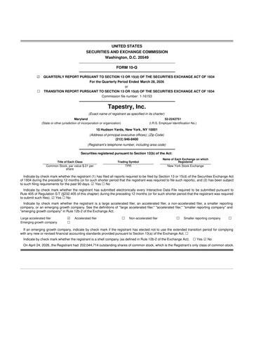 Thumbnail Tapestry 10-Q Quarterly Report FY 