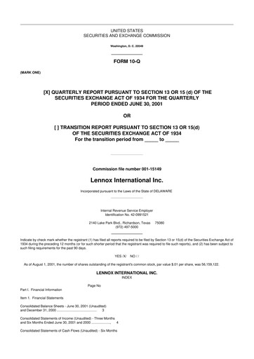 Thumbnail Lennox 10-Q Quarterly Report FY 