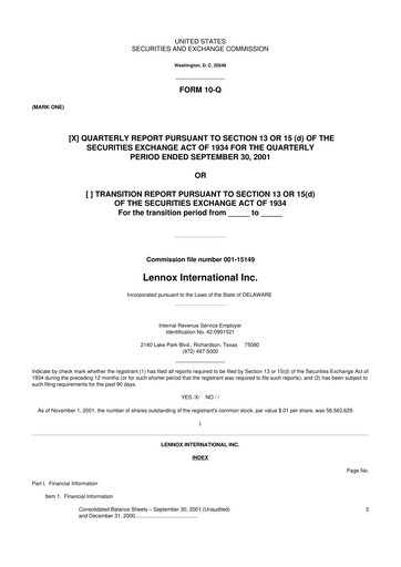 Thumbnail Lennox 10-Q Quarterly Report FY 