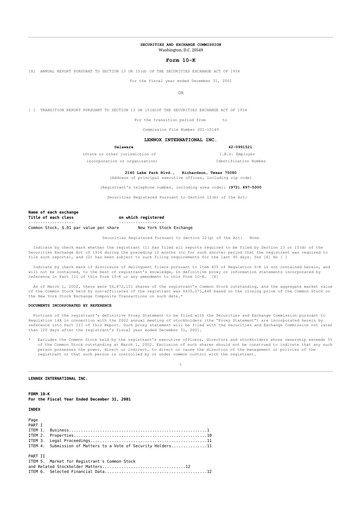 Thumbnail Lennox 10-K Annual Report 