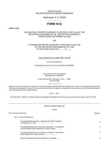 Thumbnail Lennox 10-Q Quarterly Report FY 