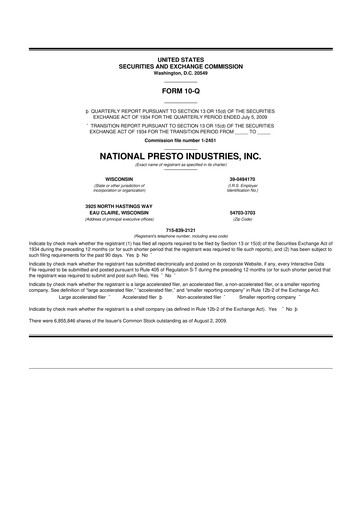 Thumbnail National Presto Industries
 10-Q Quarterly Report FY 