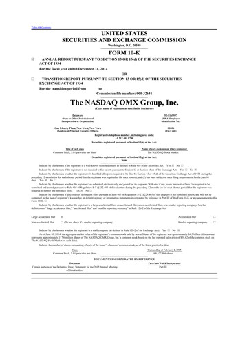 Thumbnail Nasdaq 10-K Annual Report 2014