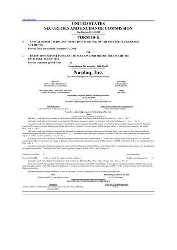 Thumbnail Nasdaq 10-K Annual Report 2015