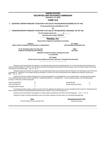 Thumbnail Nasdaq 10-Q Quarterly Report FY2019 