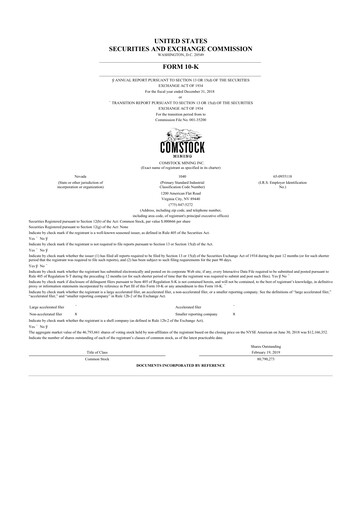 Thumbnail Comstock Inc. 10-K Annual Report 2018