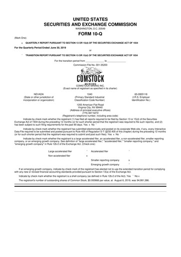 Thumbnail Comstock Inc. 10-Q Quarterly Report FY2019 