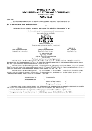 Thumbnail Comstock Inc. 10-Q Quarterly Report FY2019 
