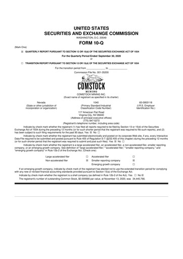 Thumbnail Comstock Inc. 10-Q Quarterly Report FY2020 