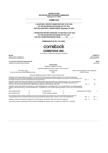 Thumbnail Comstock Inc. 10-Q Quarterly Report FY2023 