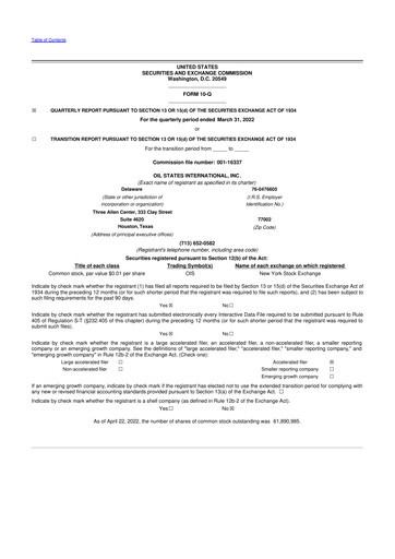 Thumbnail Oil States International
 10-Q Quarterly Report FY 