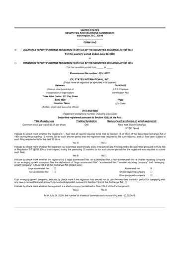 Miniature Oil States International
 10-Q Rapport trimestriel 2026 