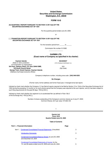 Vorschaubild Garmin 10-Q Quartalsbericht  