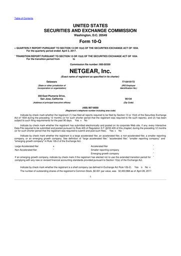 Thumbnail NETGEAR 10-Q Quarterly Report FY 