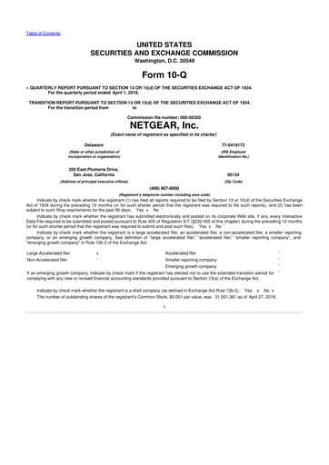 Thumbnail NETGEAR 10-Q Quarterly Report FY 
