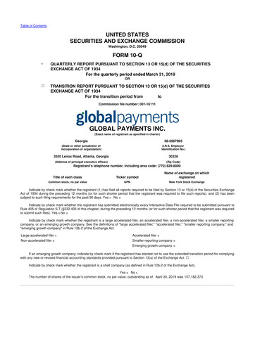 Thumbnail Global Payments 10-Q Quarterly Report FY2019 