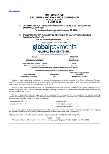 Thumbnail Global Payments 10-Q Quarterly Report FY2019 