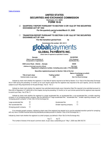 Thumbnail Global Payments 10-Q Quarterly Report FY2020 