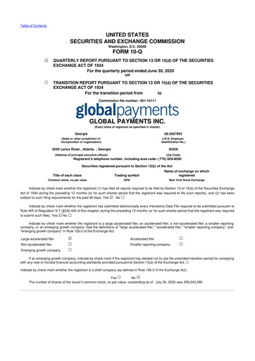 Thumbnail Global Payments 10-Q Quarterly Report FY2020 