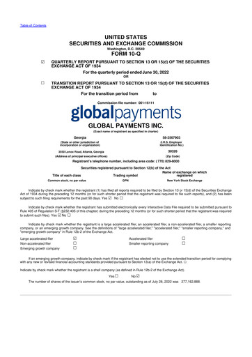 Thumbnail Global Payments 10-Q Quarterly Report FY2022 