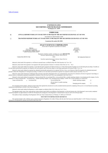 Thumbnail Exact Sciences 10-K Annual Report 2019