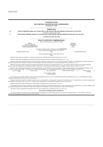 Thumbnail Exact Sciences 10-K Annual Report 2021