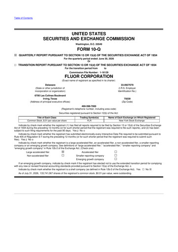 Thumbnail Fluor Corporation
 10-Q Quarterly Report FY2026 