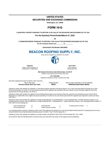 Thumbnail Beacon Roofing Supply 10-Q Quarterly Report FY2023 