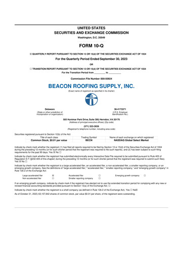 Thumbnail Beacon Roofing Supply 10-Q Quarterly Report FY2023 