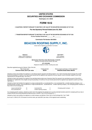Thumbnail Beacon Roofing Supply 10-Q Quarterly Report FY2024 