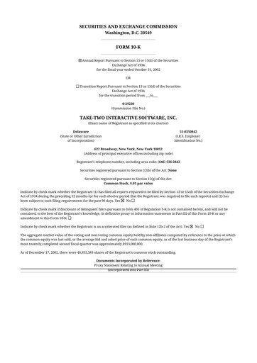 Thumbnail Take-Two Interactive
 10-K Annual Report 