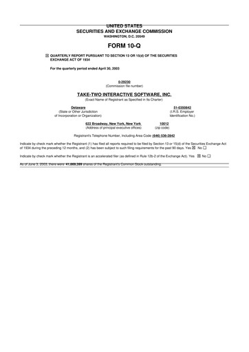 Thumbnail Take-Two Interactive
 10-Q Quarterly Report FY 