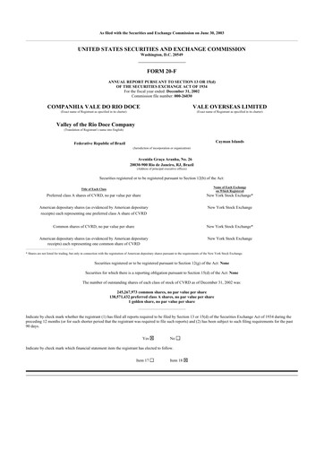 Thumbnail Vale 20-F Annual Report 