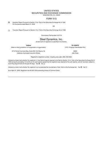 Thumbnail Steel Dynamics
 10-Q Quarterly Report FY 