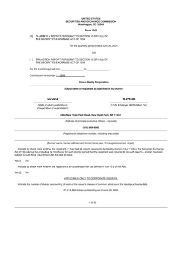 Thumbnail Kimco Realty
 10-Q Quarterly Report FY 