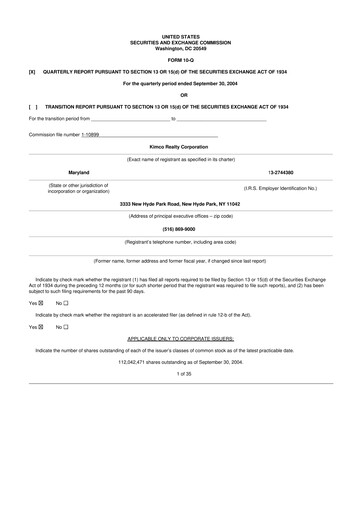 Thumbnail Kimco Realty
 10-Q Quarterly Report FY 