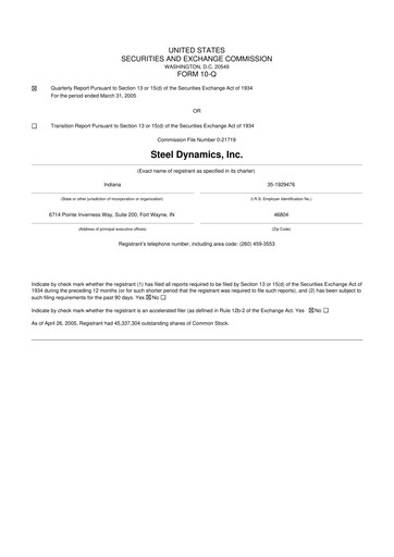 Thumbnail Steel Dynamics
 10-Q Quarterly Report FY 