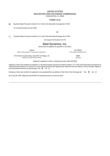 Thumbnail Steel Dynamics
 10-Q Quarterly Report FY 