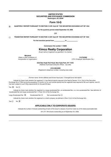 Thumbnail Kimco Realty
 10-Q Quarterly Report FY 