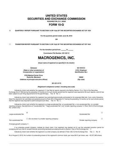 Thumbnail MacroGenics 10-Q Quarterly Report FY2018 