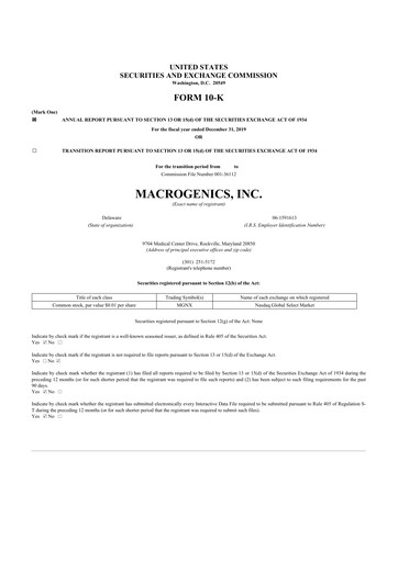 Thumbnail MacroGenics 10-K Annual Report 2019