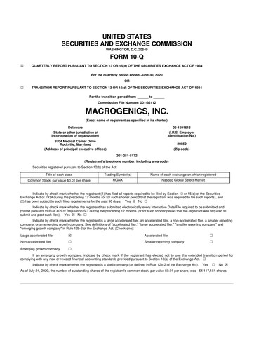Thumbnail MacroGenics 10-Q Quarterly Report FY2020 