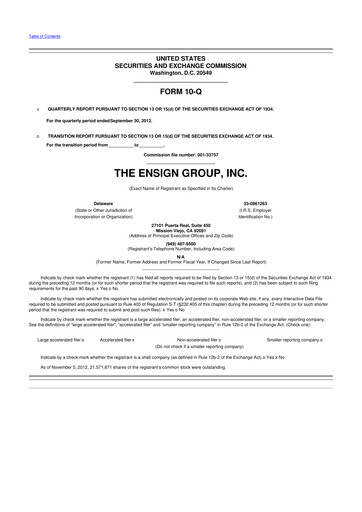 Thumbnail The Ensign Group 10-Q Quarterly Report FY2012 