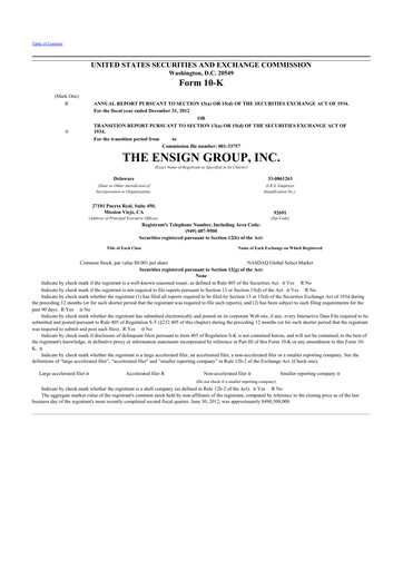 Thumbnail The Ensign Group 10-K Annual Report 2012